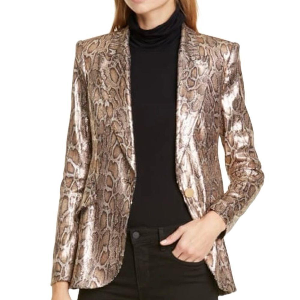 IEENA for Mac Duggal Sequin Leopard Print Blazer Sz 6 NWT
